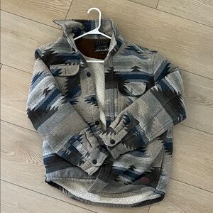 Jachs Southwestern Pattern Sherpa-Lined Jacket in Gray, Blue, Brown